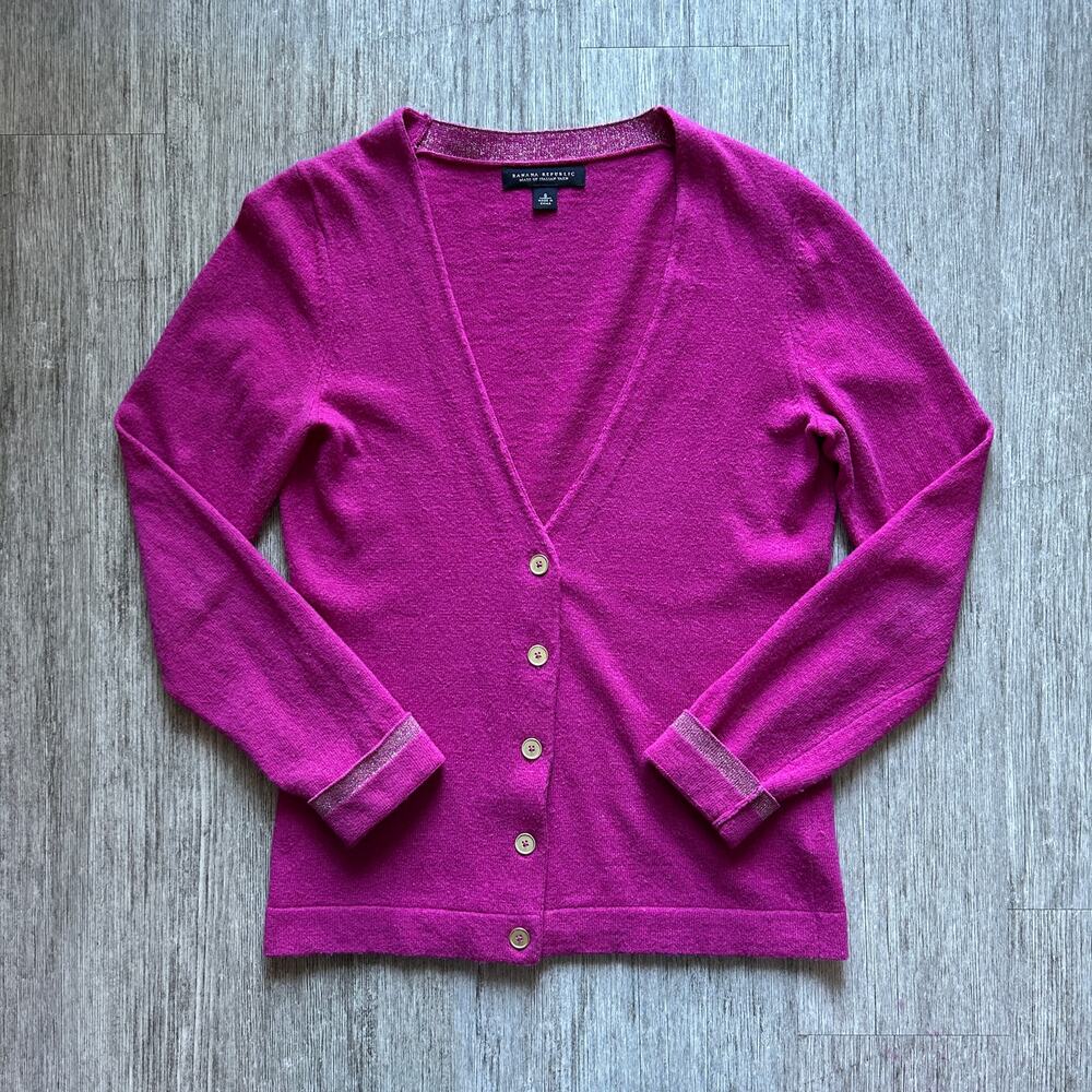 Banana Republic Magenta Pink Wool Cashmere Metallic Cardigan Sweater Size Small